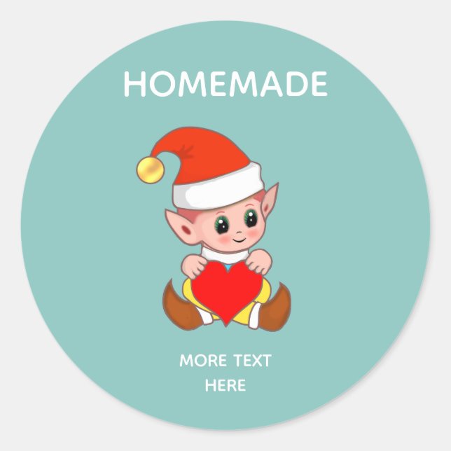 Cute Elf  and Homemade Text Classic Round Sticker (Front)