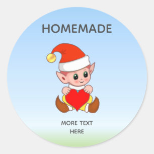 Cute Elf  and Homemade Text Classic Round Sticker
