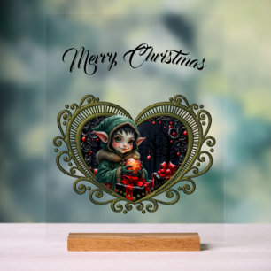 Cute Elf Child in Green Hooded Coat Acrylic Sign
