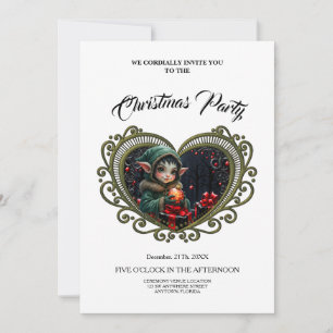 Cute Elf Child in Green Hooded Coat Invitation