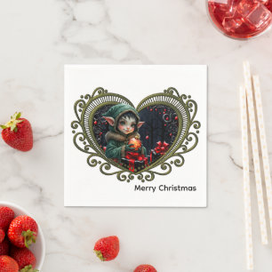 Cute Elf Child in Green Hooded Coat Napkin
