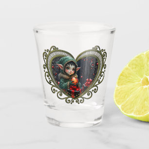 Cute Elf Child in Green Hooded Coat Shot Glass