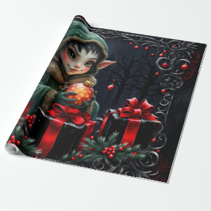 Cute Elf Child in Green Hooded Coat Wrapping Paper