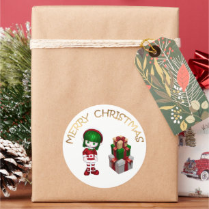 Cute Elf Christmas Classic Round Sticker