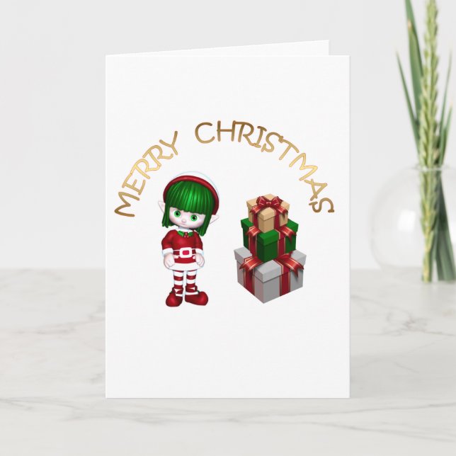 Cute Elf Christmas Holiday Card (Front)
