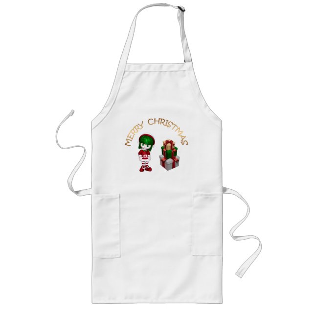 Cute Elf Christmas Long Apron (Front)