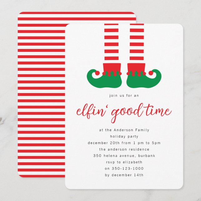 Cute Elf Christmas Party Invitation (Front/Back)
