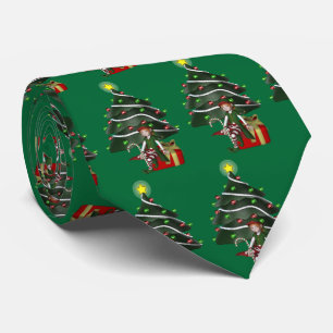 Cute Elf Christmas Tree Holiday Tie