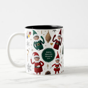 Cute Elf Dolls Crafty Holiday Collage Two-Tone Coffee Mug