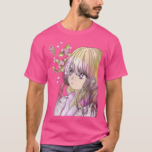 Cute Elf Druid With Falling Sakura T-Shirt (Front)