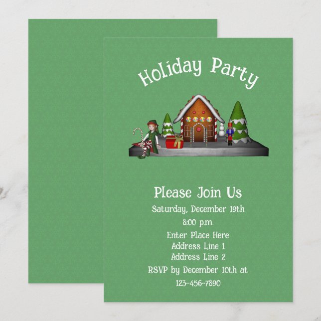 Cute Elf Gingerbread House Christmas Holiday  Invitation (Front/Back)