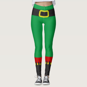 Cute Elf Green Red Christmas Novelty Leggings