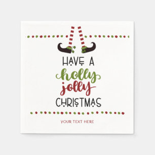 Cute Elf Holly Jolly Christmas Personalised Napkin