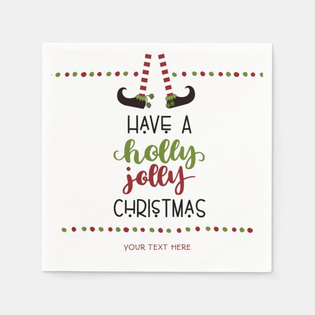 Cute Elf Holly Jolly Christmas Personalised Napkin (Front)