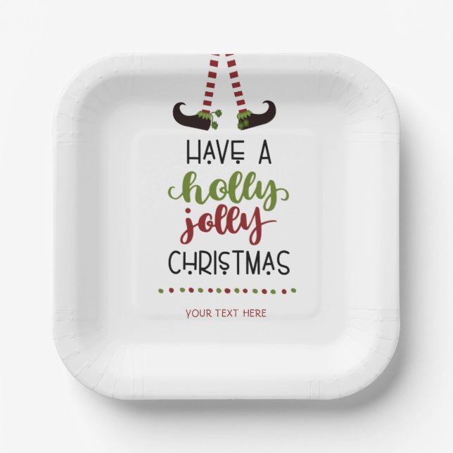 Cute Elf Holly Jolly Christmas Personalised Paper Plate (Front)