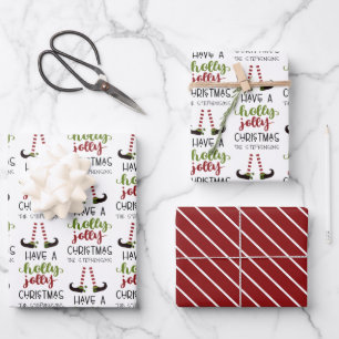 Cute Elf Holly Jolly Christmas Personalised Wrapping Paper Sheet