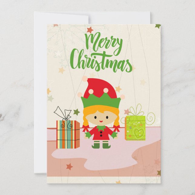 Cute Elf Merry Christmas Holiday Greeting Card (Front)