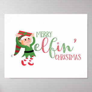 Cute Elf Merry Elfin Christmas Poster