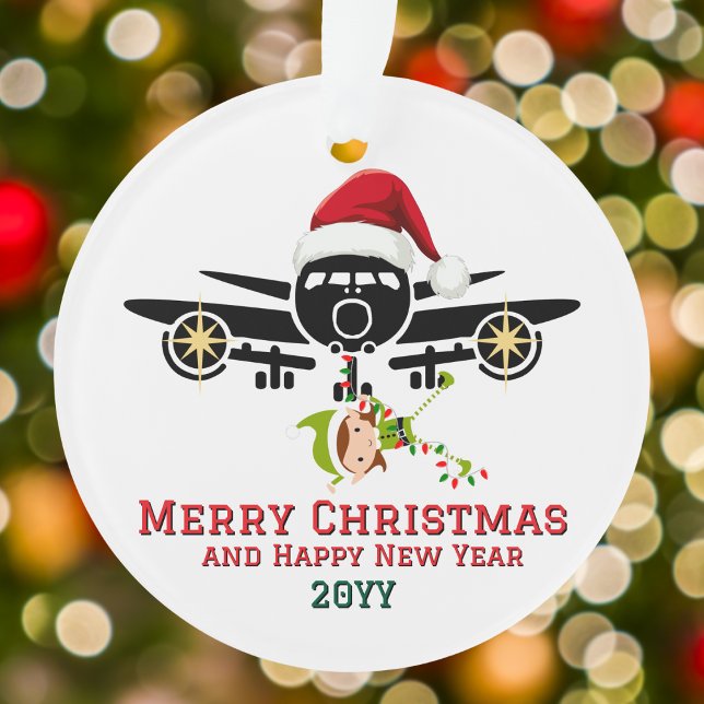 Cute Elf on Aeroplane & Santa Hat,Funny Christmas  Ornament (Creator Uploaded)