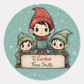 Cute Elf Personalised From Santa Classic Round Sticker