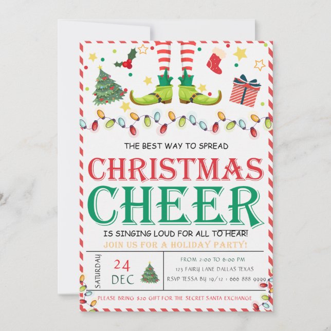 Cute Elf Pine treeChristmas Party Invitations (Front)
