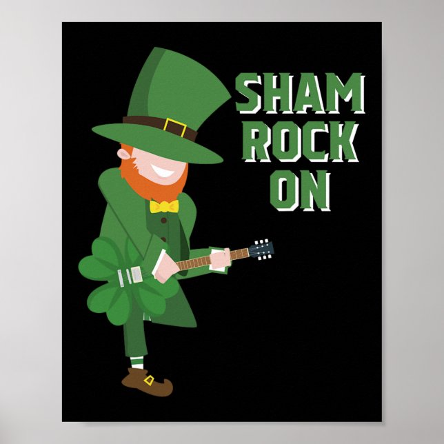 Cute Elf Playing Shamrock Guitar - St. Patricks Da Poster (Front)