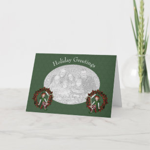Cute Elf Poinsettia Wreath Holiday Photo Card