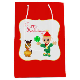 Cute Elf & Puppy Dog Medium Gift Bag