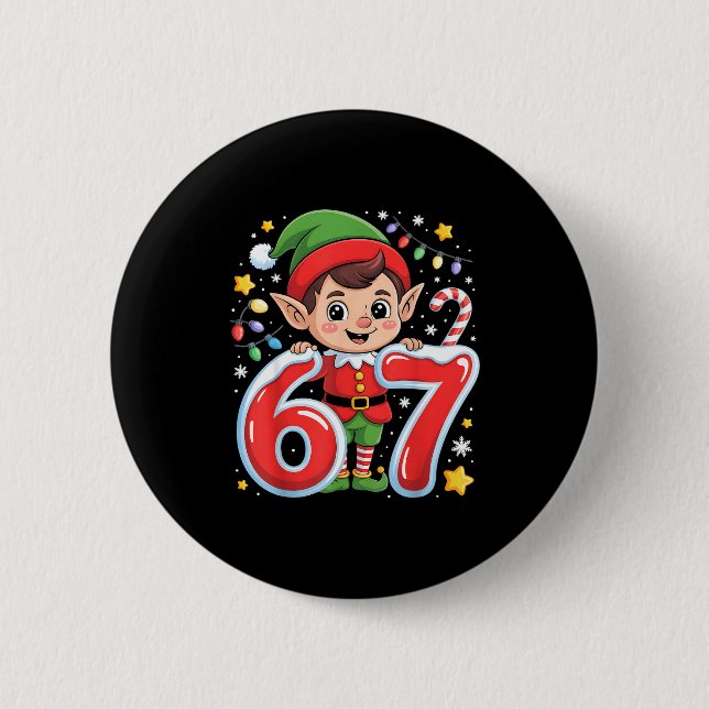 Cute Elf Six Seven 6 7 Meme Funny Christmas Costum 6 Cm Round Badge (Front)