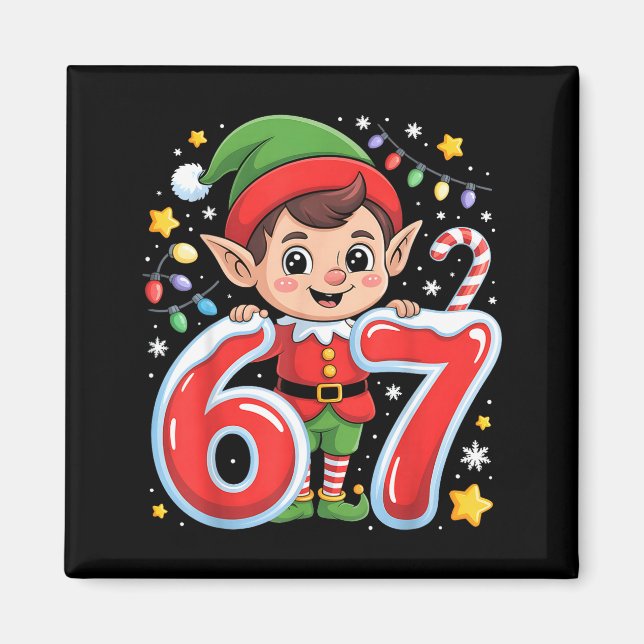 Cute Elf Six Seven 6 7 Meme Funny Christmas Costum Magnet (Front)