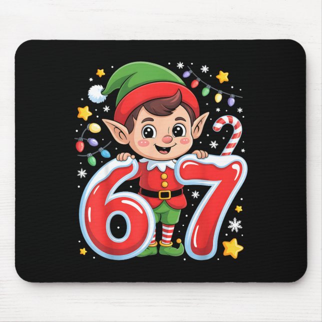 Cute Elf Six Seven 6 7 Meme Funny Christmas Costum Mouse Mat (Front)