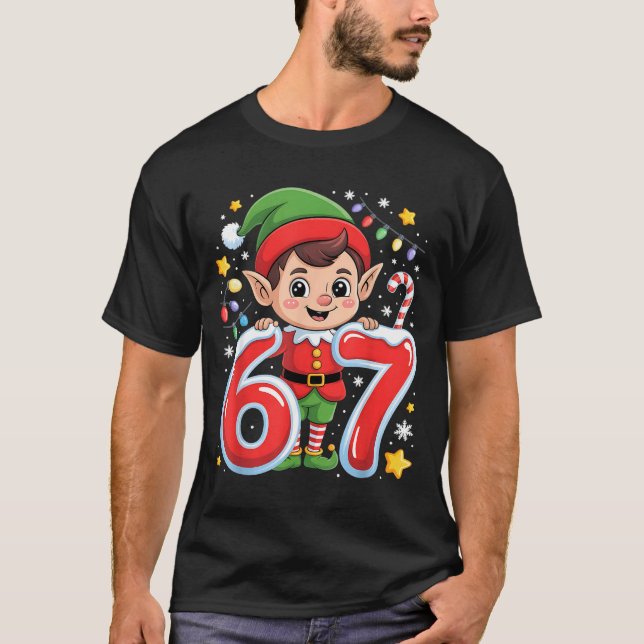 Cute Elf Six Seven 6 7 Meme Funny Christmas Costum T-Shirt (Front)