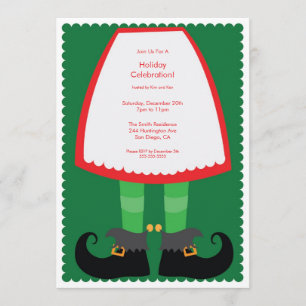 Cute Elf Skirt Holiday Party Invitation