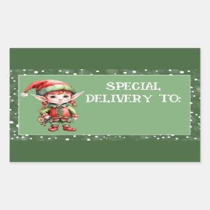 cute elf special delivery personalised rectangular sticker