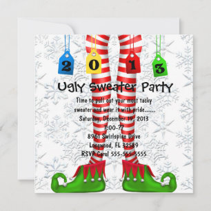 Cute Elf Stocking Ugly Sweater Party Invite