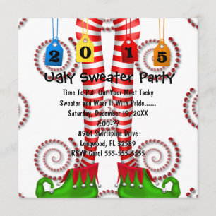 Cute Elf Stocking Ugly Sweater Party Invite