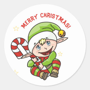 Cute Elf with Candy Cane Christmas Sticker Sea