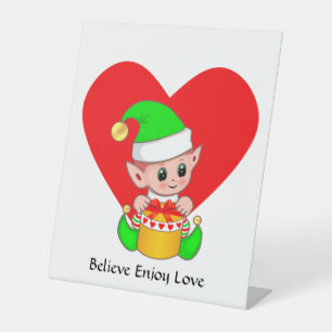 Cute Elf with Motivational Words Pedestal Sign