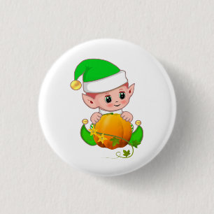 Cute Elf with Pumpkin 3 Cm Round Badge