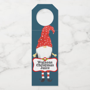 Cute Elf with Red Hat, Personalised Christmas Bottle Tag