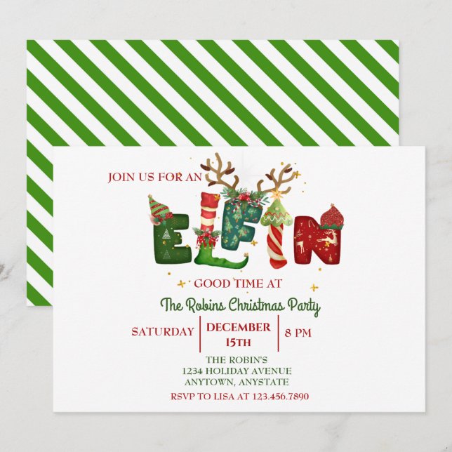 Cute Elfin' Christmas Holiday Party  Invitation (Front/Back)