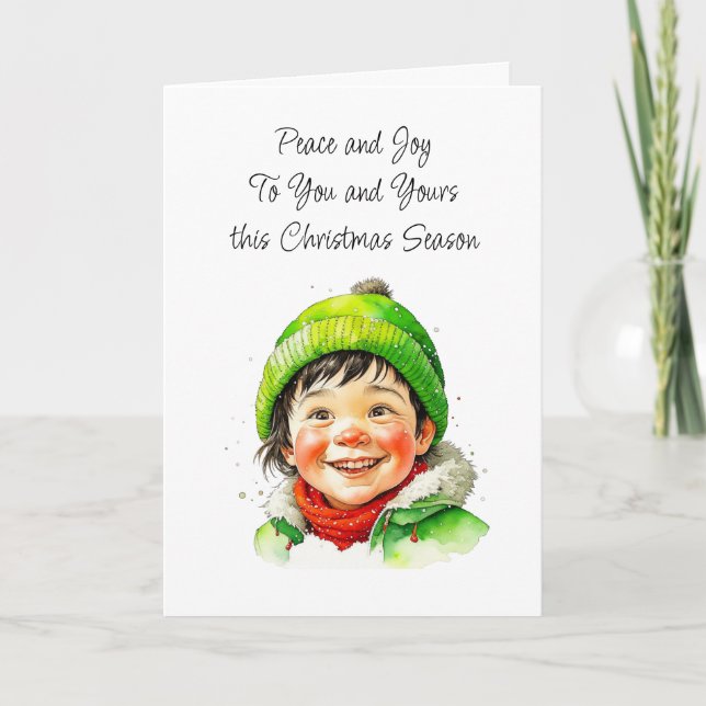 Cute Elfish Boy Peaceful Christmas Card (Front)