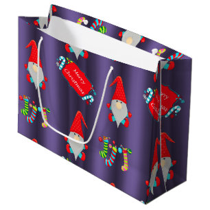 Cute Elves Blue Christmas Large Gift Bag
