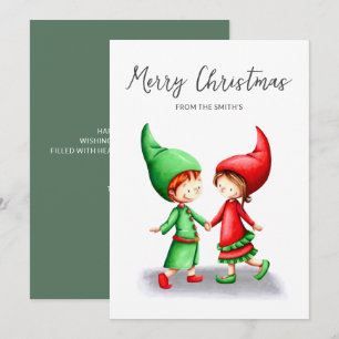 Cute Elves Merry Christmas Holiday Card