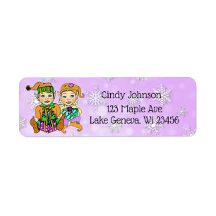 Cute Elves Purple Snowflakes Christmas Card