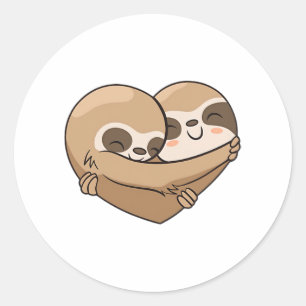 Cute embracing sloth lovers    classic round sticker