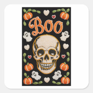 Cute Embroidered Boo Skull Halloween Sticker
