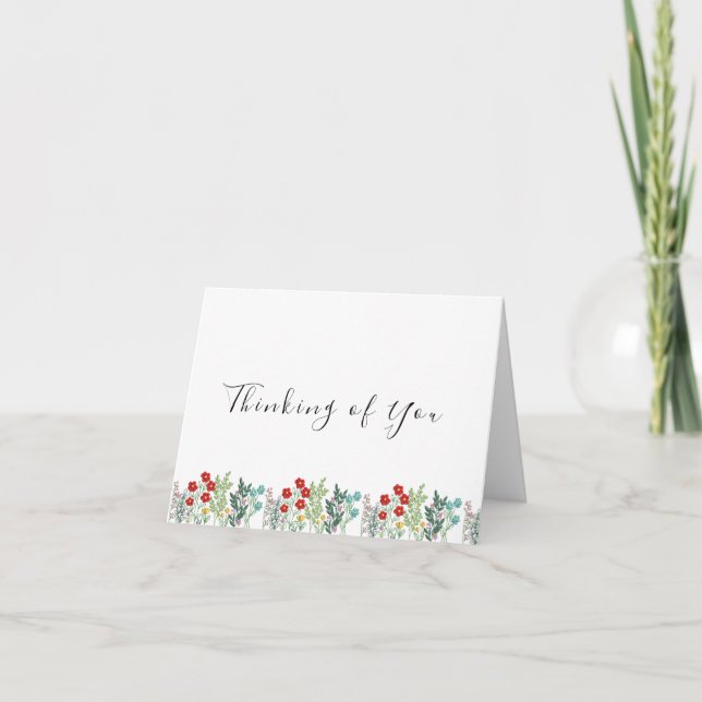 Cute Embroidered Wildflowers Thinking of You Card (Front)