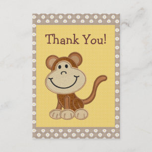 Cute Embroidery Monkey Thank You Baby Shower Card
