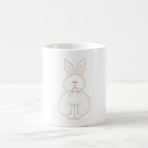 Cute Embroidery Style Bunny Rabbit Coffee Mug